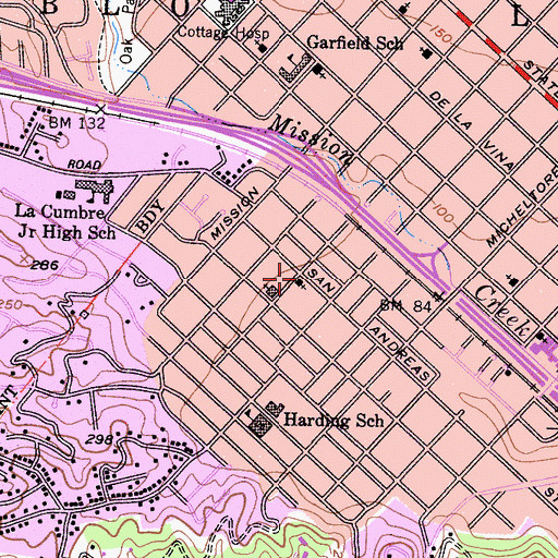 Topographic Map of Santa Barbara Community Church, CA