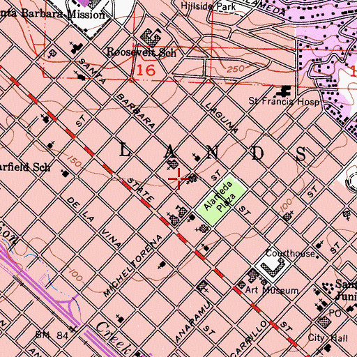 Topographic Map of Unitarian Society of Santa Barbara, CA