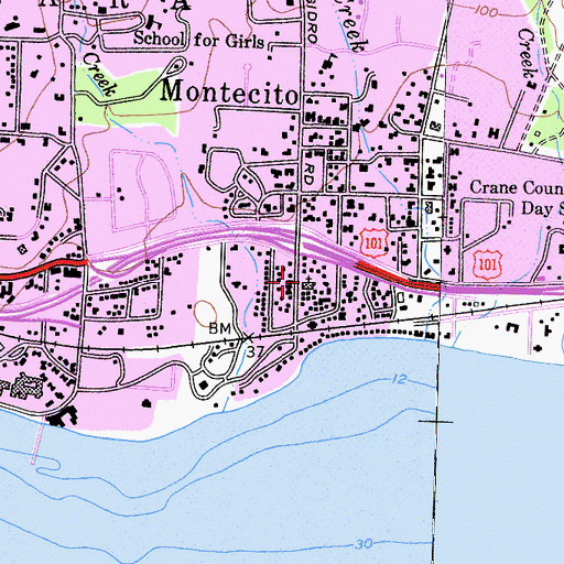 Topographic Map of All Saints by the Sea Episcopal Church, CA