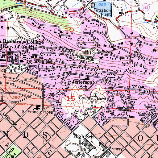 Topographic Map of Brooks Institute of Photography Jefferson Campus, CA