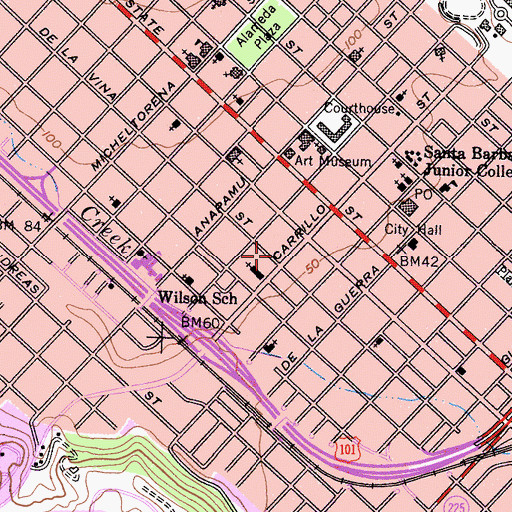 Topographic Map of Carrillo Plaza Shopping Center, CA
