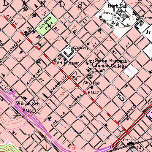 Topographic Map of Lobero Theatre, CA