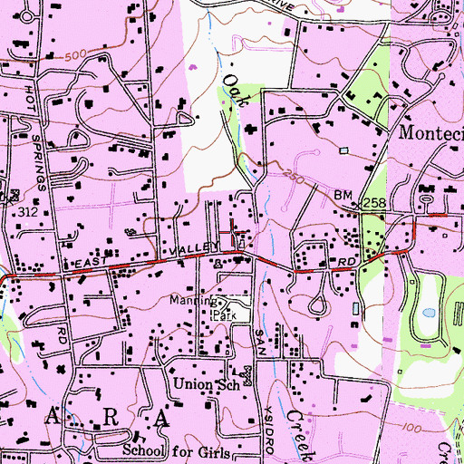 Topographic Map of Montecito Village Shopping Center, CA