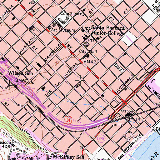 Topographic Map of Paseo Nuevo Shopping Center, CA