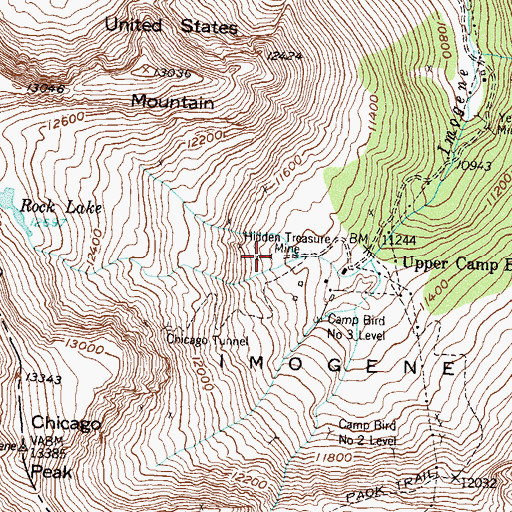 Topographic Map of Hidden Treasure Mine, CO