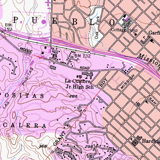 Topographic Map of Santa Barbara Community Academy, CA