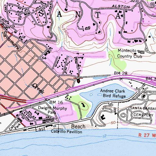Topographic Map of Santa Barbara Municipal Tennis Court, CA