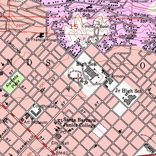 Topographic Map of Santa Barbara Presidio (historical), CA