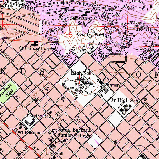 Topographic Map of Santa Barbara High School, CA