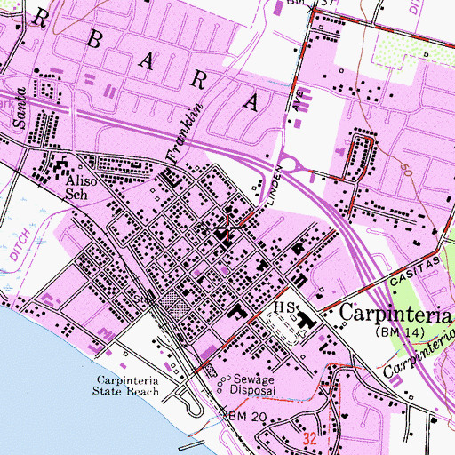 Topographic Map of Carpinteria Chamber of Commerce, CA