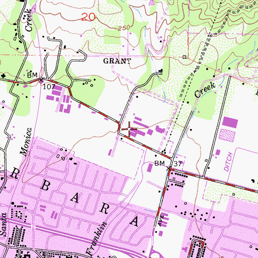 Topographic Map of Carpinteria High School, CA
