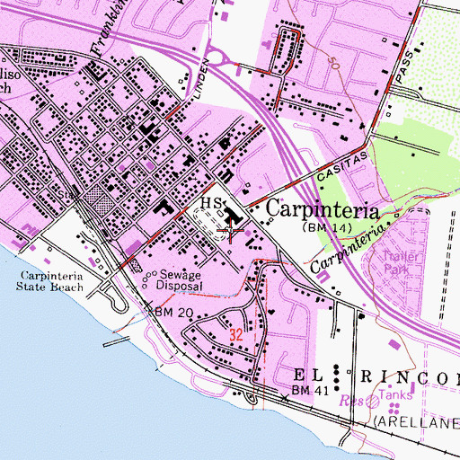 Topographic Map of Carpinteria Post Office, CA