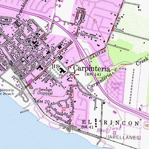 Topographic Map of Casitas Plaza Shopping Center, CA