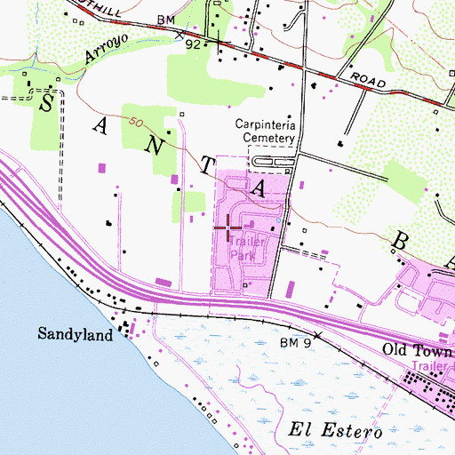 Topographic Map of Sandpiper Mobile Home Park, CA
