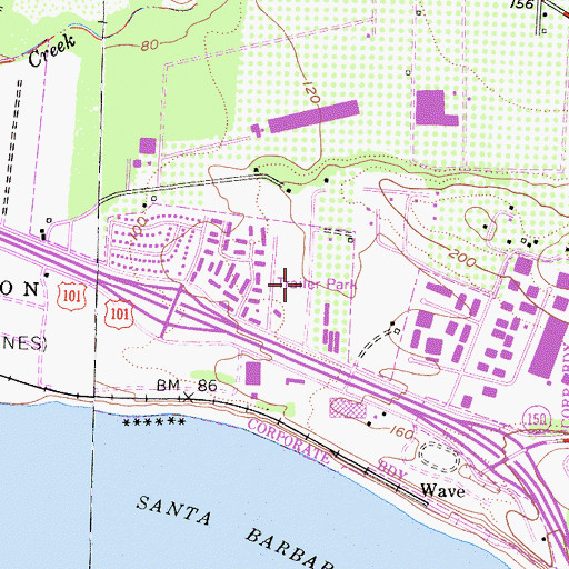 Topographic Map of Vista de Santa Barbara Mobile Homes, CA