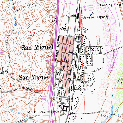 Topographic Map of San Miguel Assembly of God Church, CA