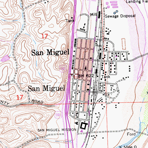 Topographic Map of San Miguel Community Center, CA