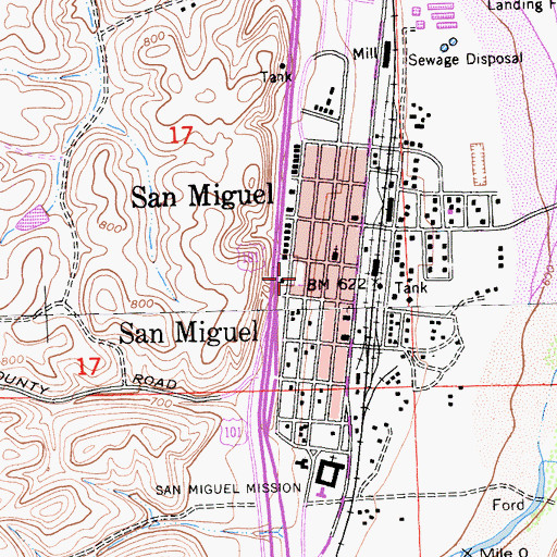 Topographic Map of San Miguel Park, CA