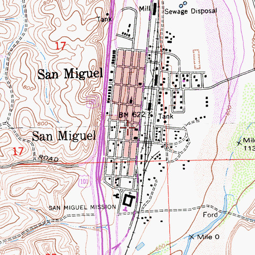 Topographic Map of San Miguel Post Office, CA
