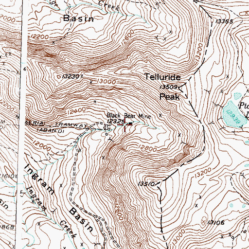 Topographic Map of Black Bear Mine, CO