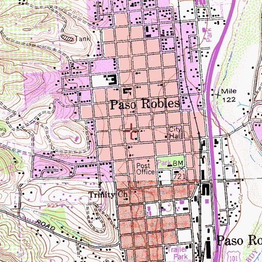 Topographic Map of First United Methodist Church, CA