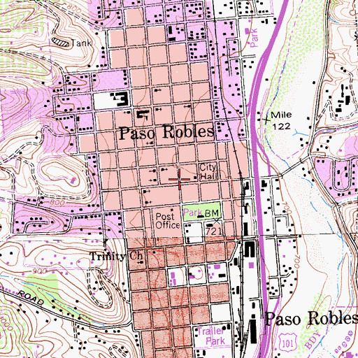 Topographic Map of Paso Robles City Hall, CA
