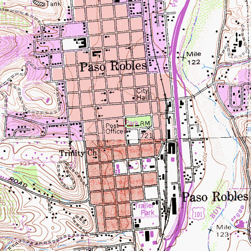 Topographic Map of Paso Robles Public Library, CA