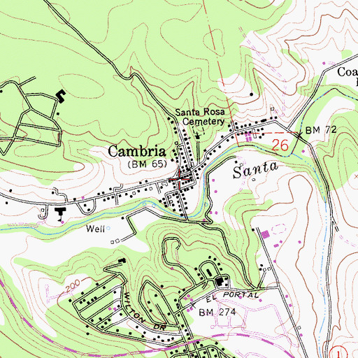 Topographic Map of Cambria Community Service Center, CA