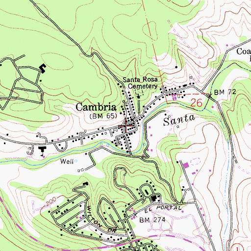 Topographic Map of Cambria Post Office, CA