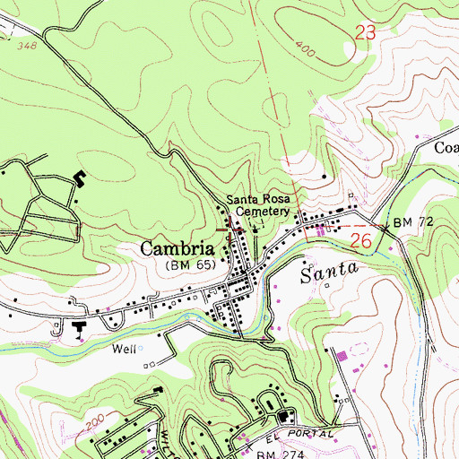 Topographic Map of Old Santa Rosa Catholic Church, CA