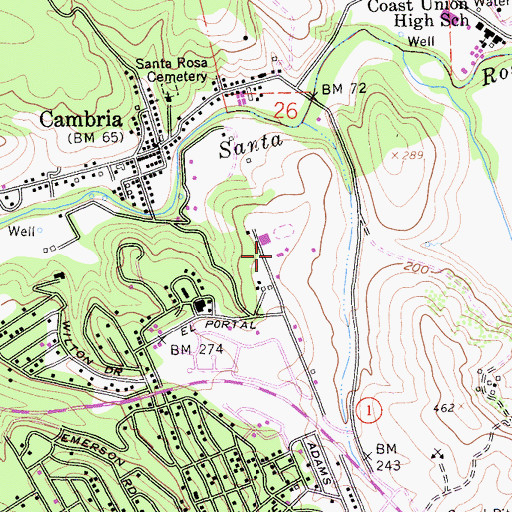 Topographic Map of Santa Lucia Middle School, CA