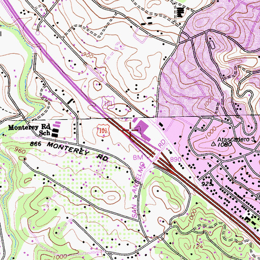 Topographic Map of Adobe Plaza Shopping Center, CA