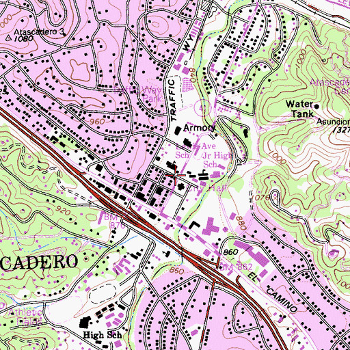 Topographic Map of Atascadero Adult School, CA