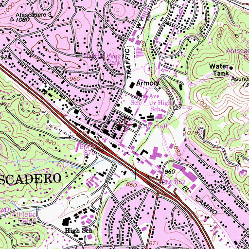 Topographic Map of Atascadero City Hall, CA