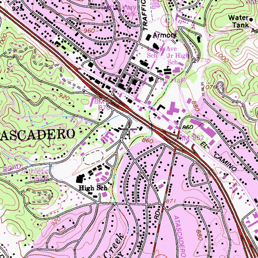Topographic Map of Atascadero First Baptist Church, CA