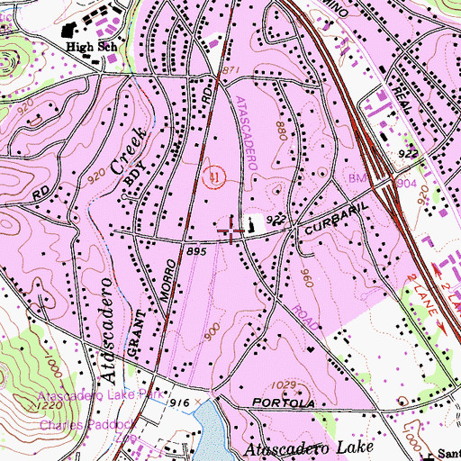 Topographic Map of Atascadero Gospel Chapel, CA