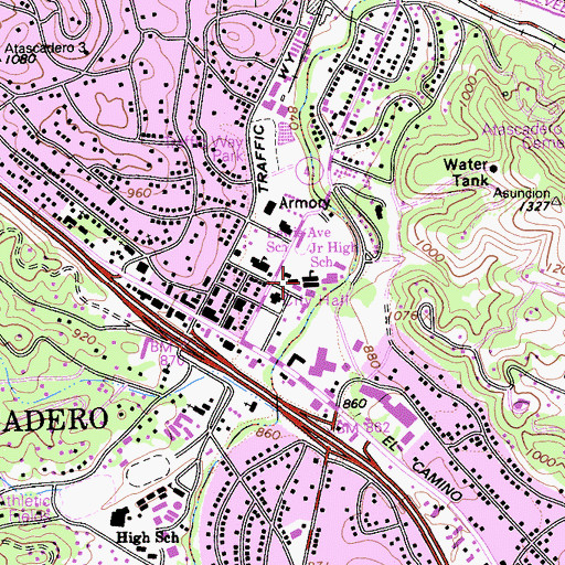 Topographic Map of Atascadero Middle School, CA