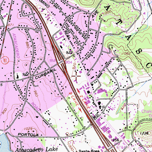 Topographic Map of El Camino Real Plaza Shopping Center, CA