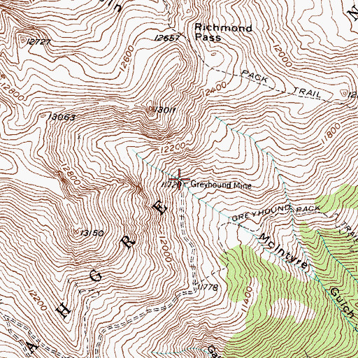 Topographic Map of Greyhound Mine, CO