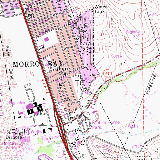 Topographic Map of Morro Bay Foursquare Church, CA