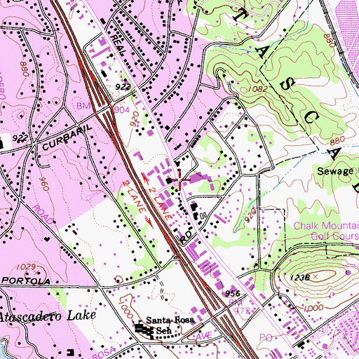 Topographic Map of The Oaks Shopping Center, CA