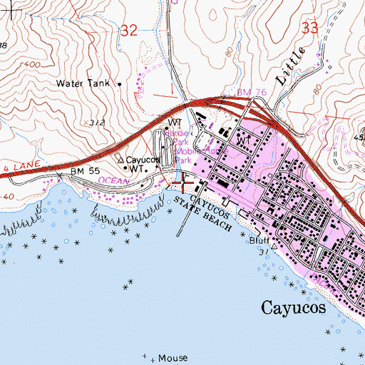 Topographic Map of Cayucos Branch San Luis Obispo City-County Library, CA