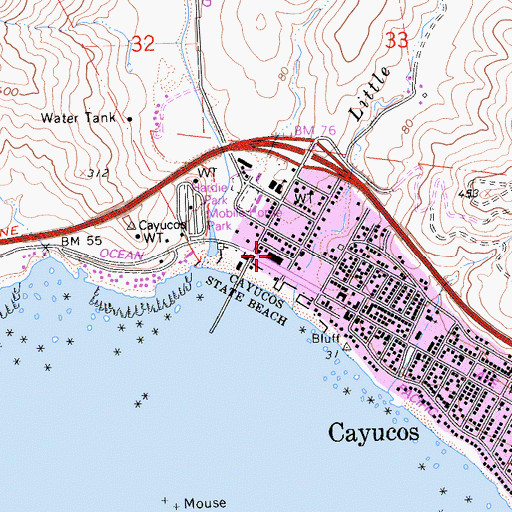 Topographic Map of Cayucos Chamber of Commerce, CA