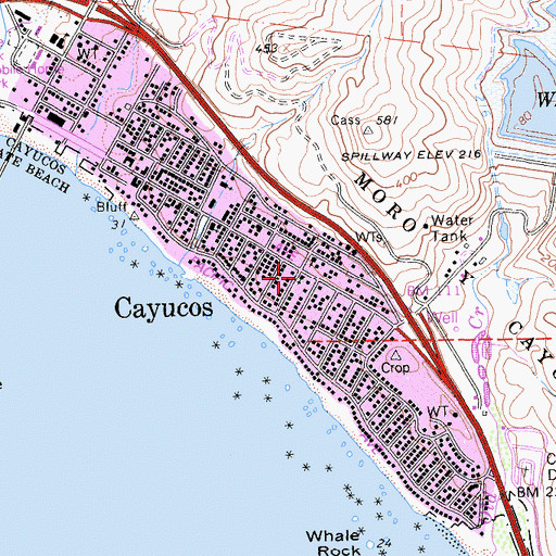 Topographic Map of Cayucos Church of Christ, CA