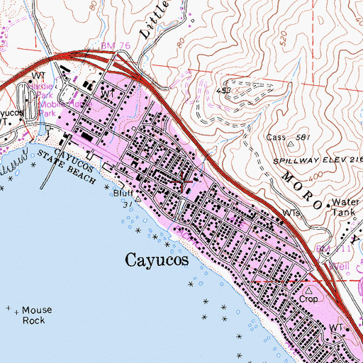Topographic Map of Cayucos Community Church, CA
