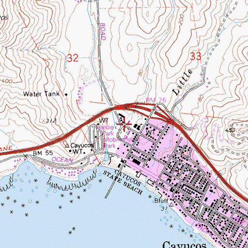 Topographic Map of Cayucos Elementary School, CA