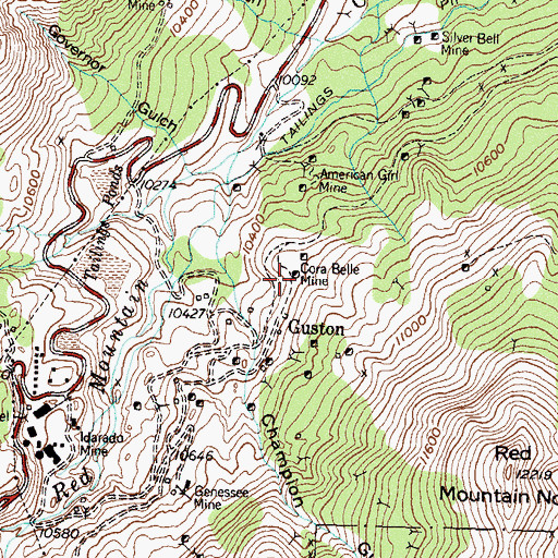 Topographic Map of Cora Belle Mine, CO