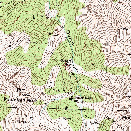 Topographic Map of Midnight Mine, CO