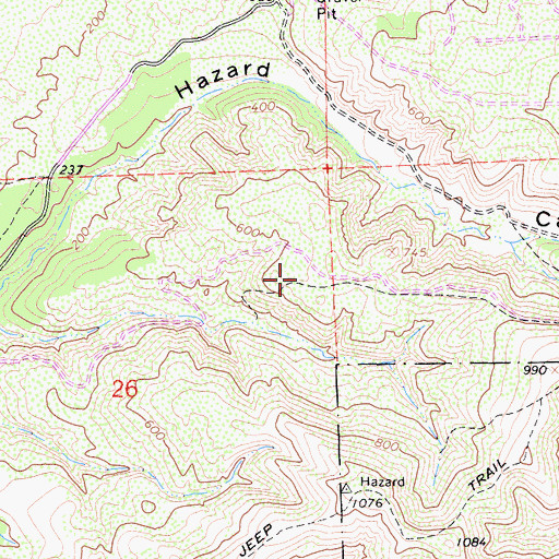 Topographic Map of Hazard Creek Trail, CA