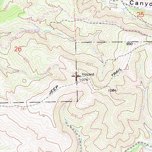 Topographic Map of Hazard Peak, CA